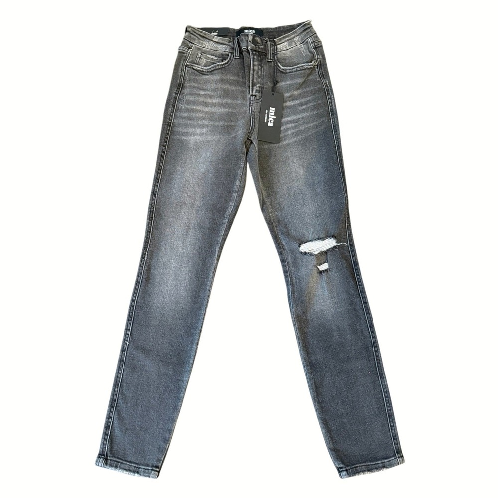 NWT Mica Denim Distressed Mid-Rise Skinny Jeans Charcoal Women's Size 23